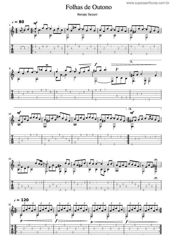 Partitura da música Folhas De Outono – Renato Tarzoni