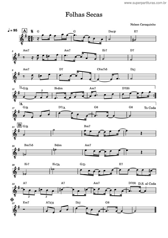 Partitura da música Folhas Secas – Nelson Cavaquinho