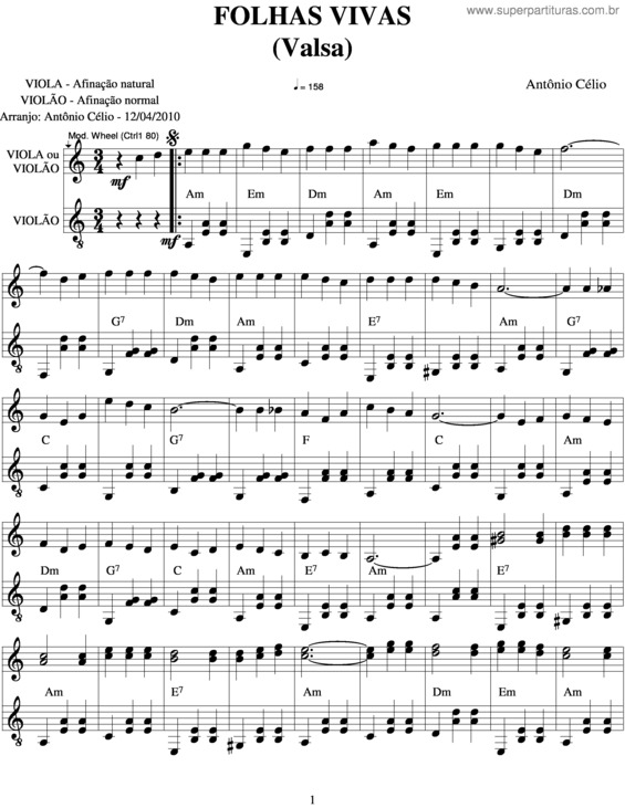 Partitura da música Folhas Vivas