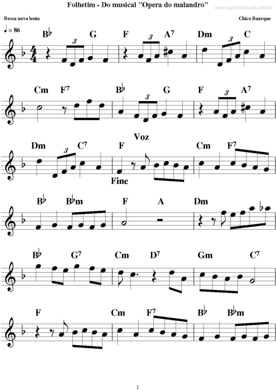 Partitura da música Folhetim (Ópera Do Malandro)