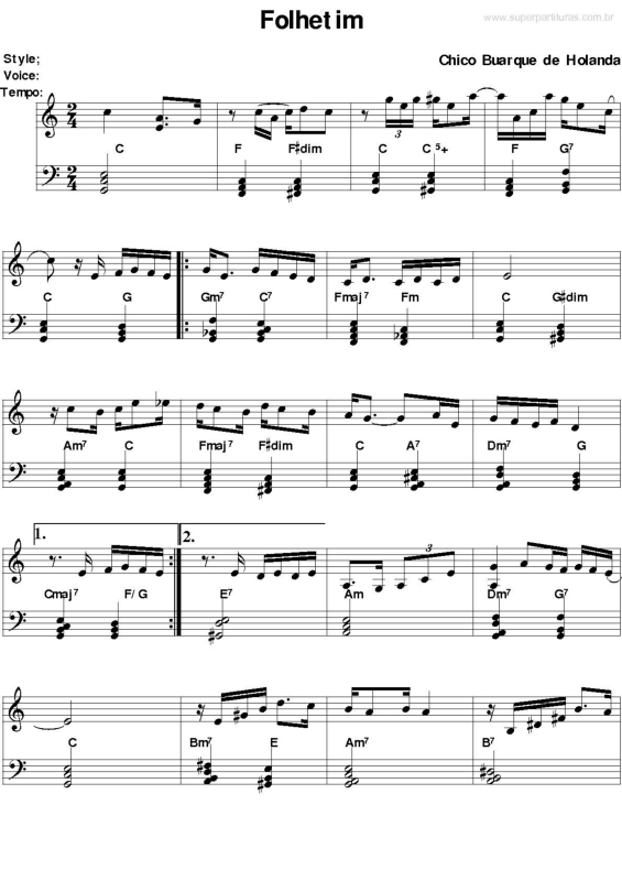 Partitura da música Folhetim