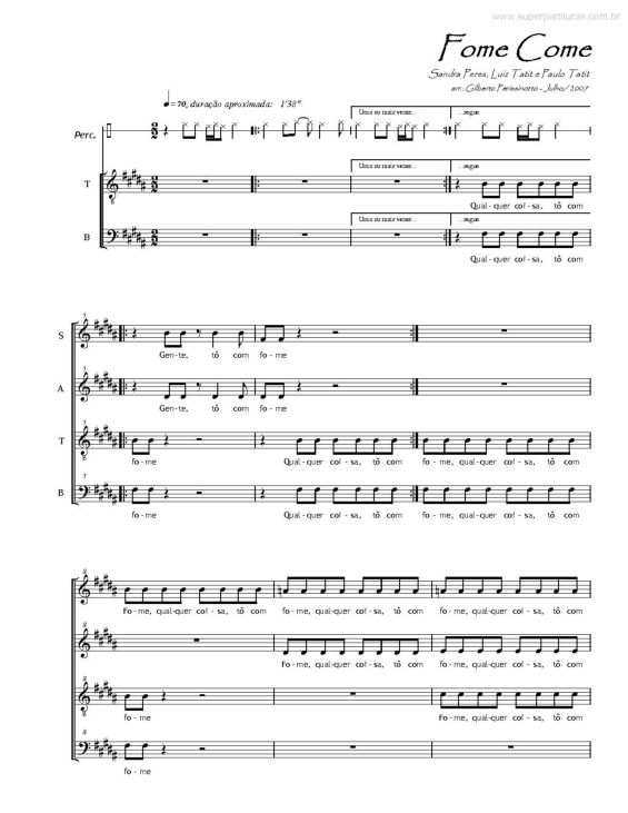 Partitura da música Fome Come