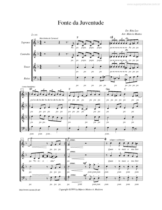 Partitura da música Fonte da Juventude