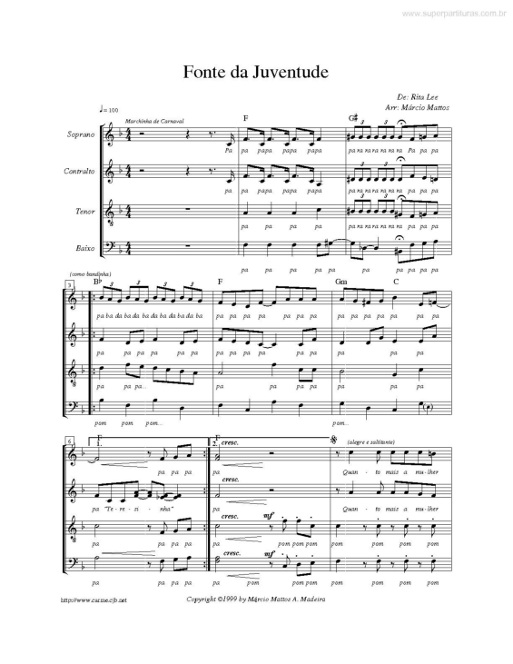 Partitura da música Fonte da Juventude