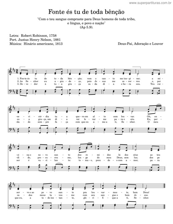 Partitura da música Fonte És Tu De Toda A Benção – Robert Robinson