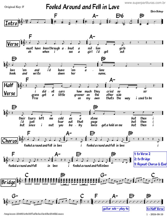 Partitura da música Fooled Around And Fell In Love