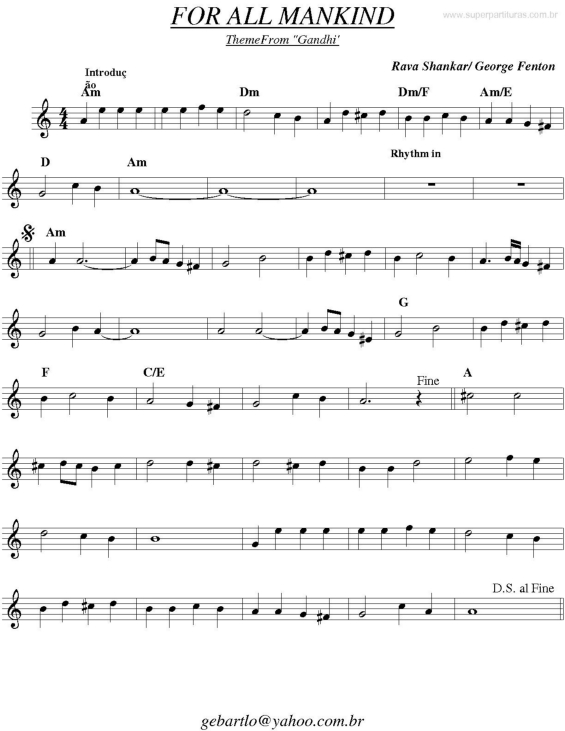 Partitura da música For All Mankind (Ghandi)