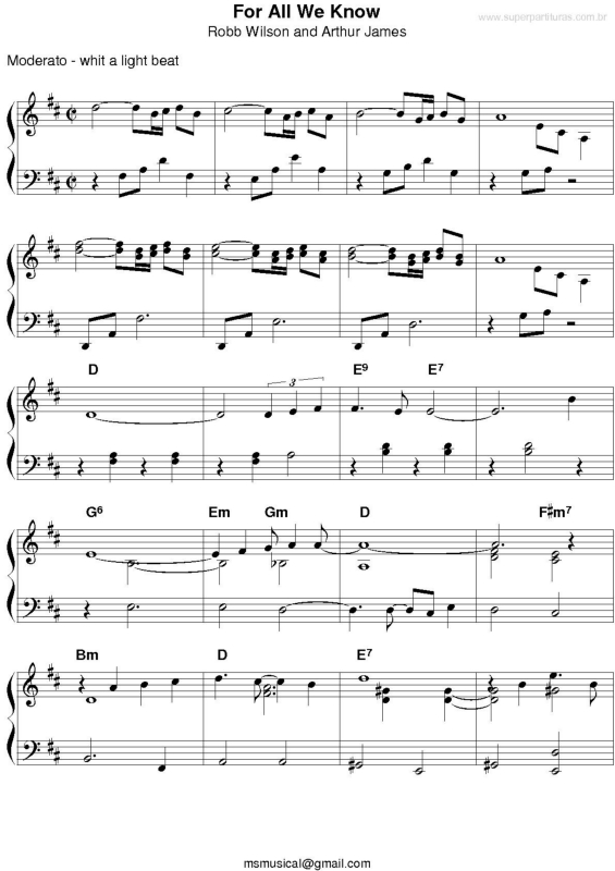 Partitura da música For All We Know (Lovers And Other Strangers)