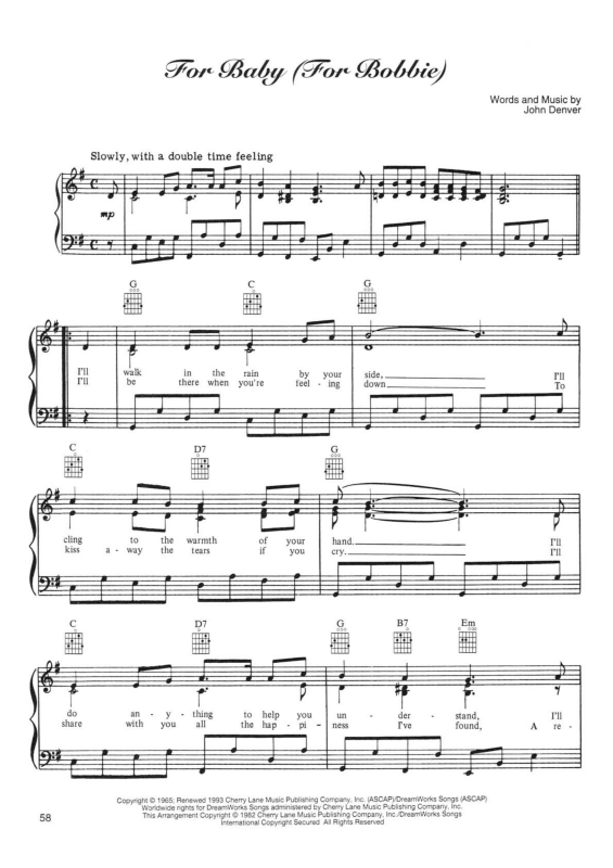 Partitura da música For Baby (for Bobbie)