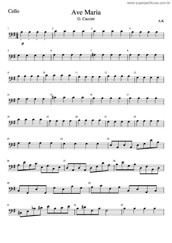 Partitura da música For David Ave Maria Cello