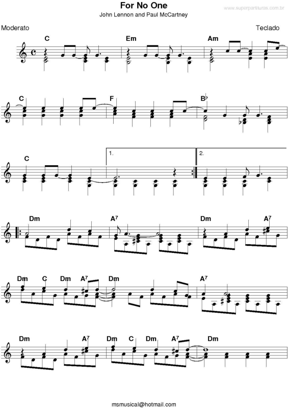 Partitura da música For No One v.2