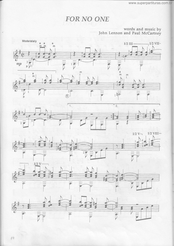 Partitura da música For No One v.4