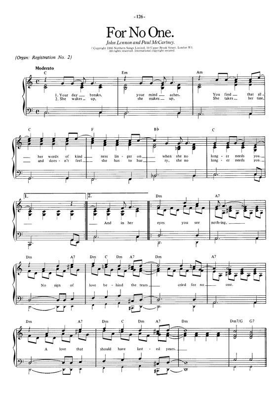 Partitura da música For No One v.5