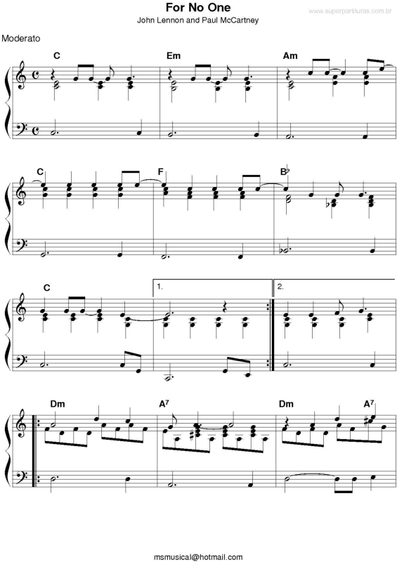 Partitura da música For No One