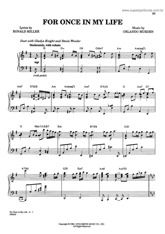 Partitura da música For Once In My Life v.2