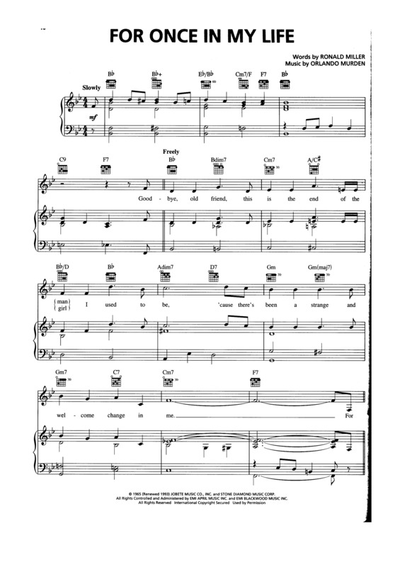 Partitura da música For Once In My Life v.3