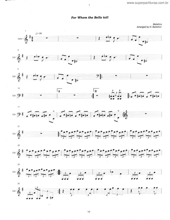 Partitura da música For Whom The Bell Tolls