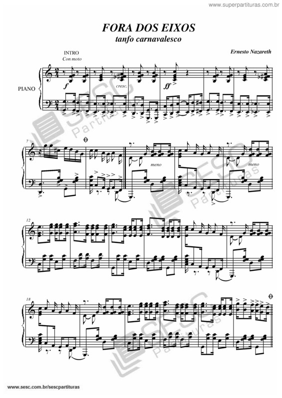 Partitura da música Fora dos eixos