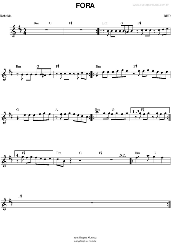 Partitura da música Fora