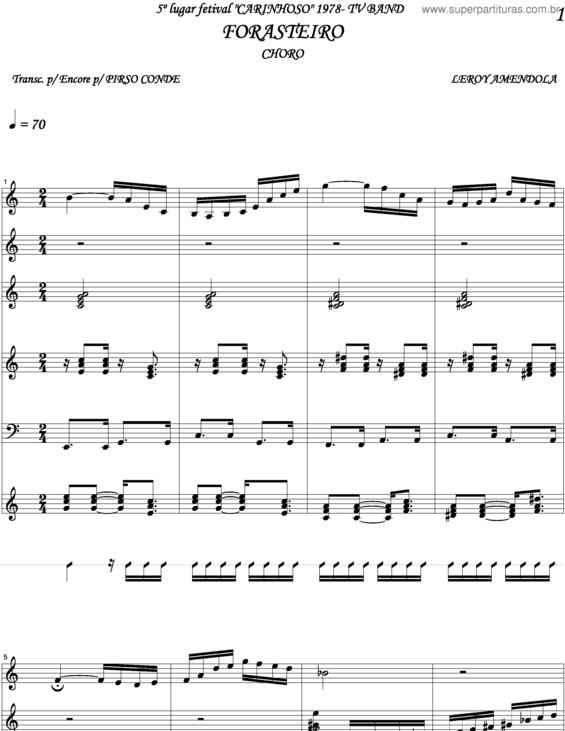 Partitura da música Forasteiro v.2