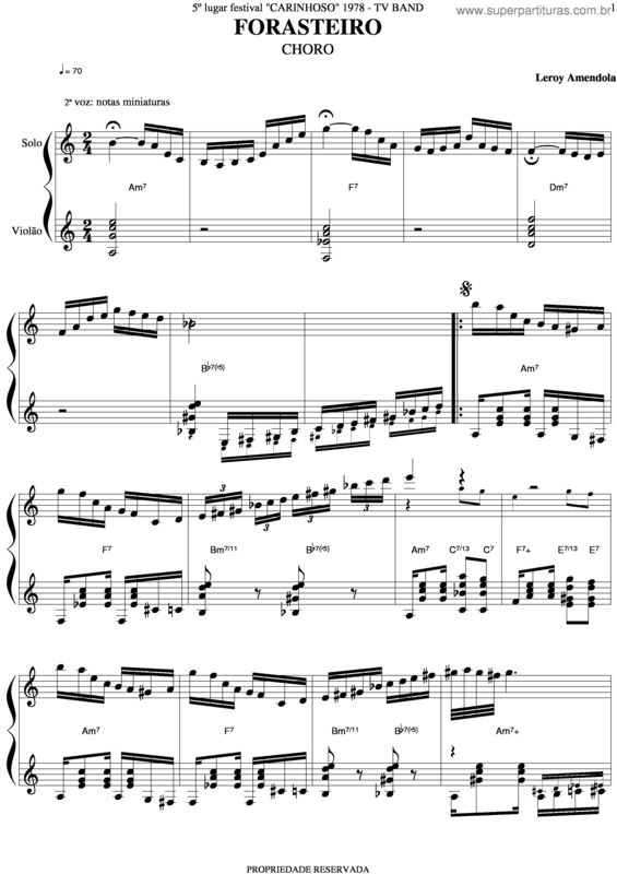 Partitura da música Forasteiro