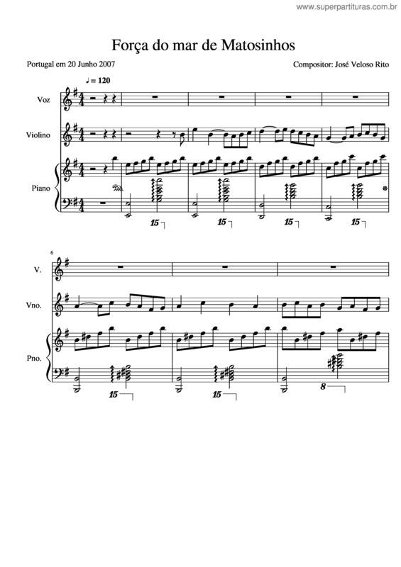 Partitura da música Força Do Mar Voz Violino E Piano