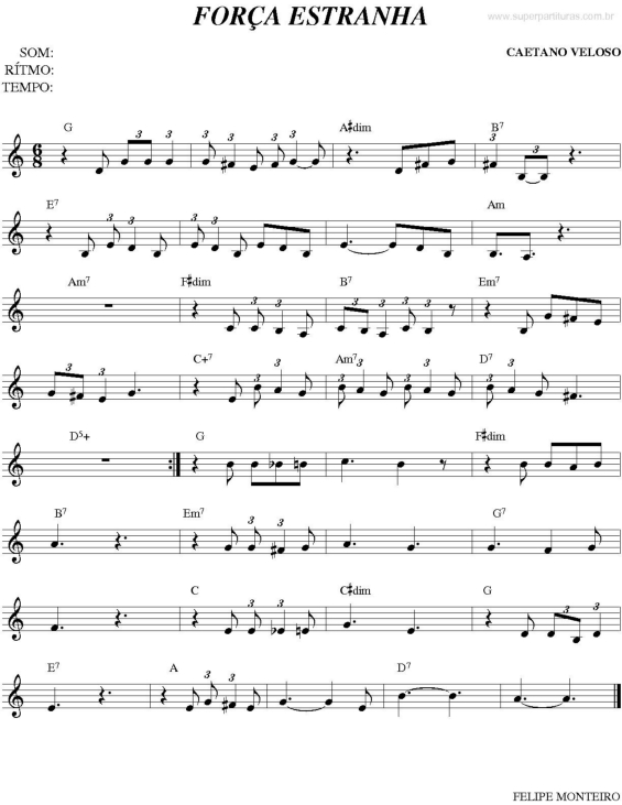 Partitura da música Força Estranha