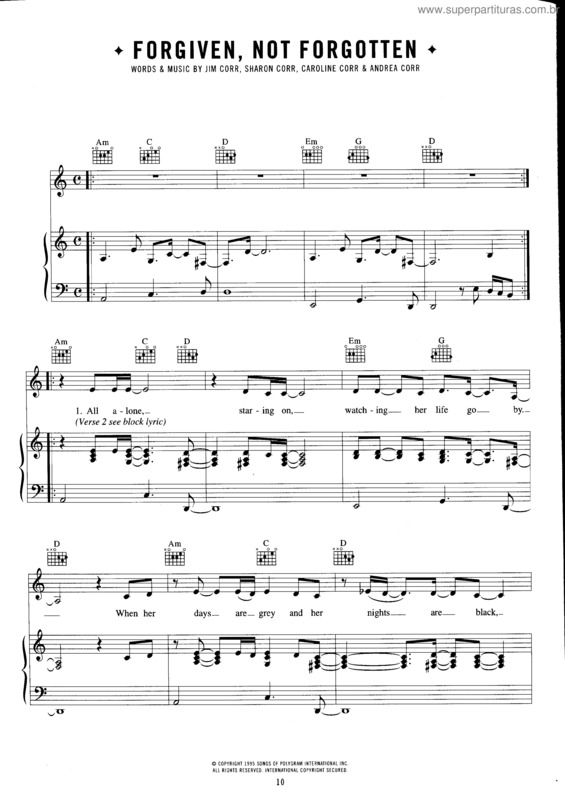 Partitura da música Forgiven Not Forgotten