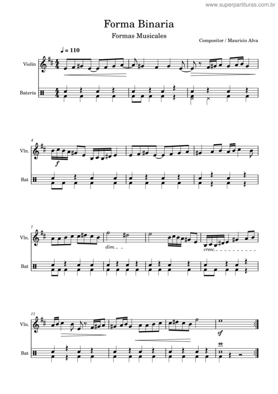Partitura da música Forma Binaria – Carlos Miller