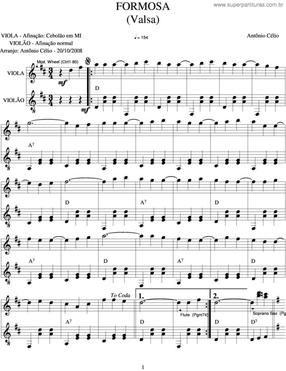 Partitura da música Formosa