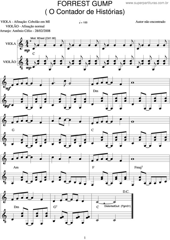 Partitura da música Forrest Gump