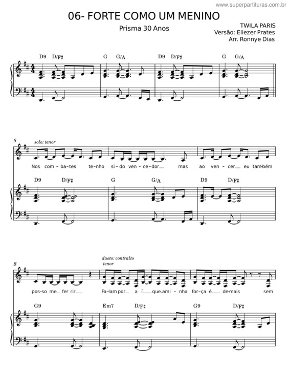 Partitura da música Forte Como Um Menino – Twila Paris