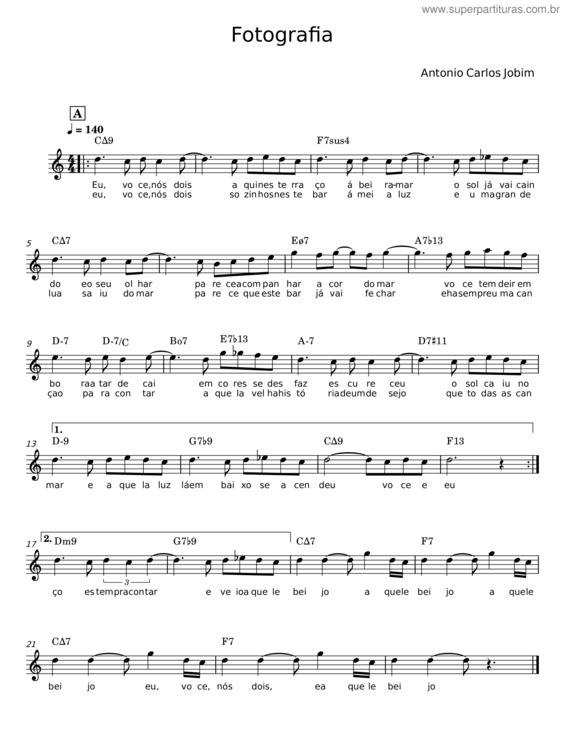 Partitura da música Fotografia – Antonio Carlos Jobim