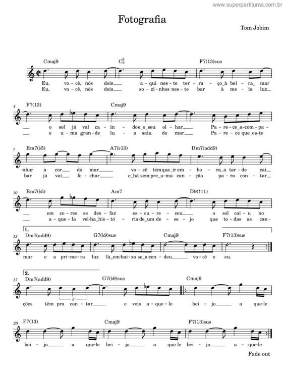 Partitura da música Fotografia – Tom Jobim