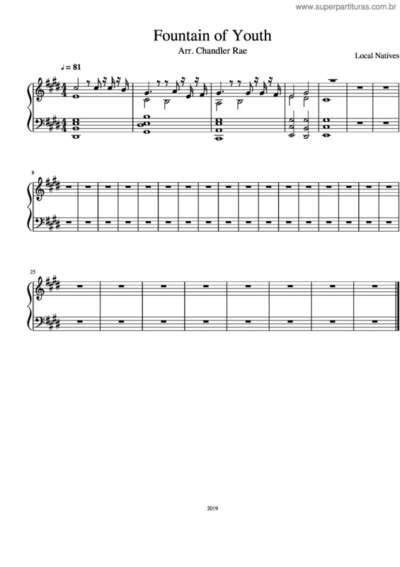 Partitura da música Fountain Of Youth – Local Natives