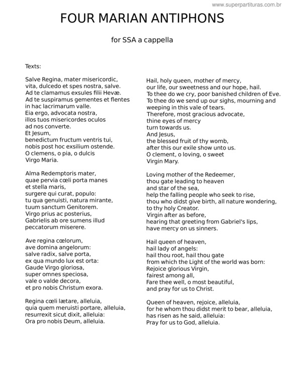 Partitura da música Four Marian Antiphons – Richard Rice