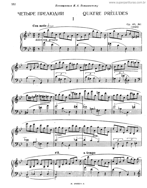 Partitura da música Four Preludes for piano