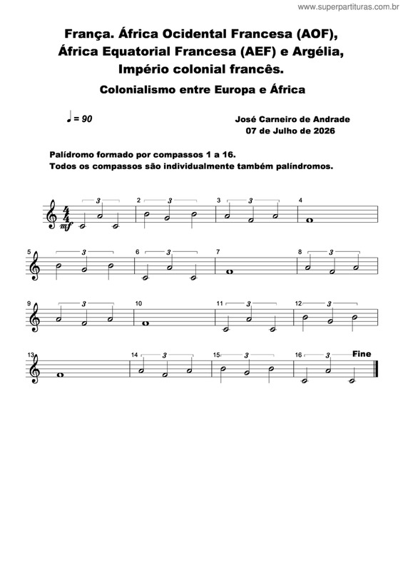 Partitura da música França. África Ocidental Francesa (Aof), África Equatorial Francesa (Aef) E Argélia, Império Colonial Francês.