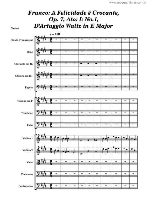 Partitura da música Franco: A Felicidade É Crocante, Op 7, Ato: I No. 1: D`Artaggio Waltz In E Major