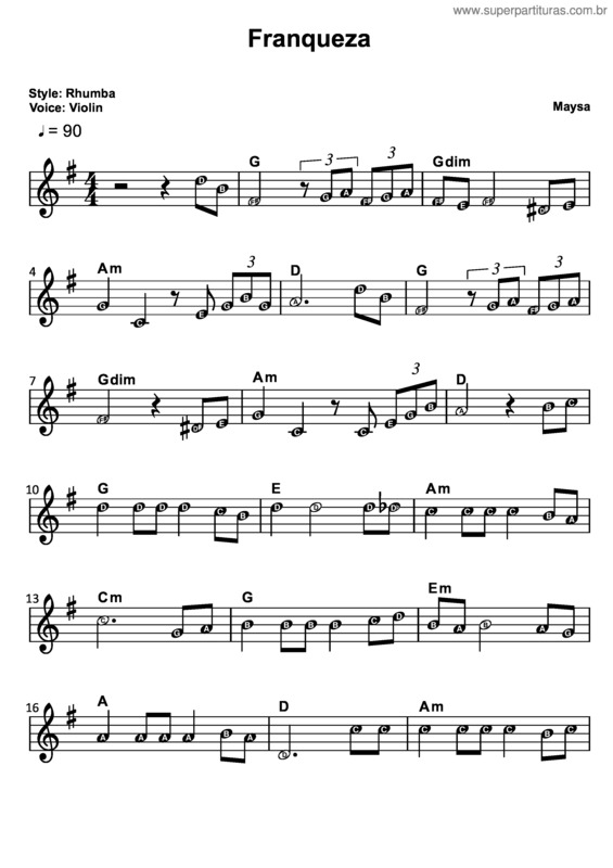 Partitura da música Franqueza