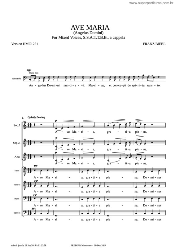 Partitura da música Franz Biebl Ave Maria Angelus Domini