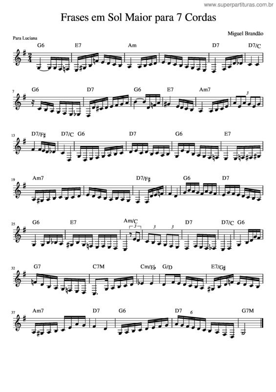 Partitura da música Frases Em Sol Maior Para 7 Cordas