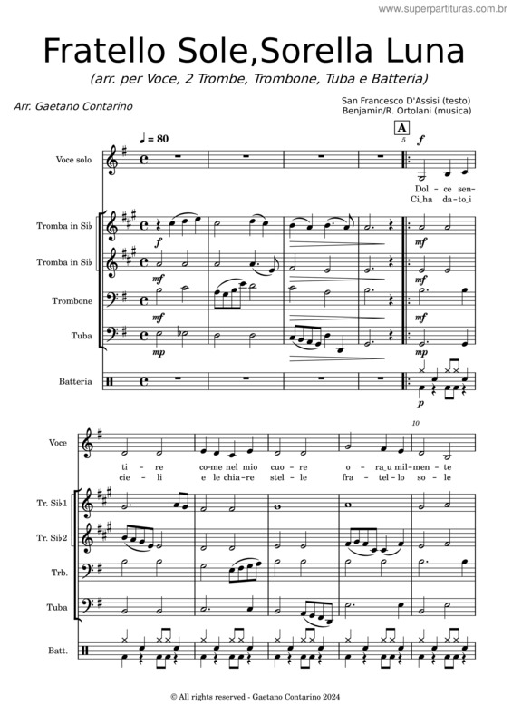 Partitura da música Fratello Sole, Sorella Luna v.3