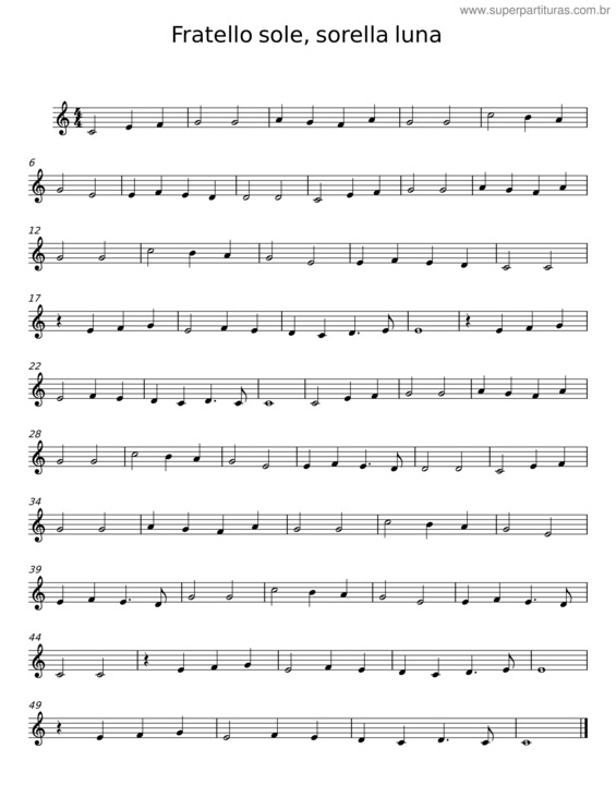 Partitura da música Fratello Sole, Sorella Luna