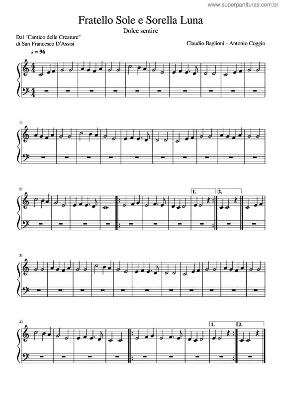 Partitura da música Fratello Sole E Sorella Luna New