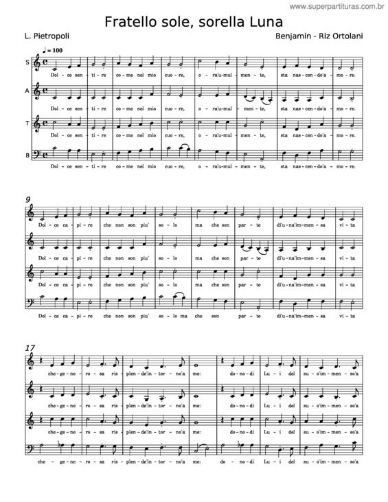 Partitura da música Fratello Sole E Sorella Luna Per Orchestra E Voce – Anonymous