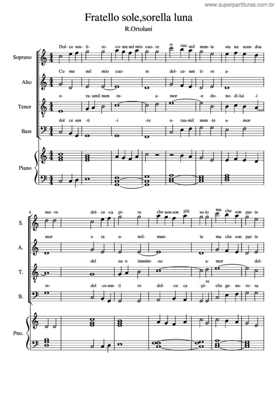 Partitura da música Fratello Sole,Sorella Luna v.2