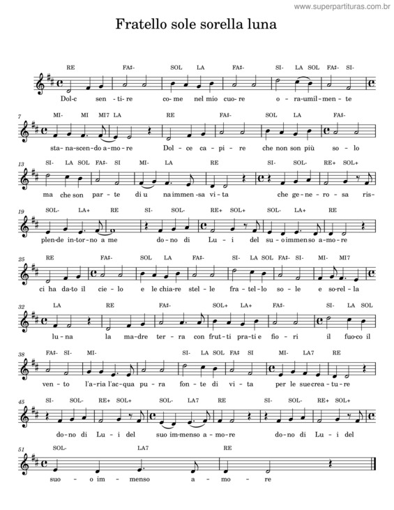 Partitura da música Fratello Sole Sorella Luna v.3