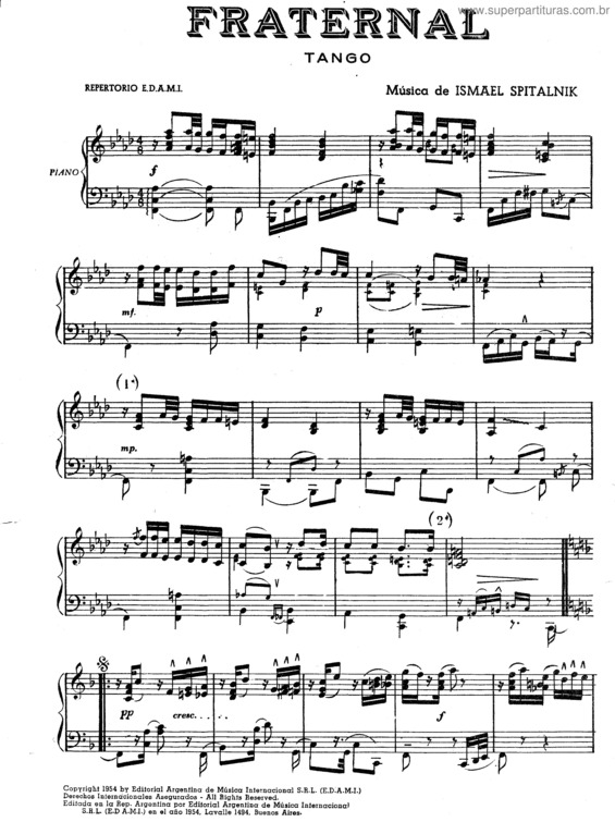 Partitura da música Fraternal