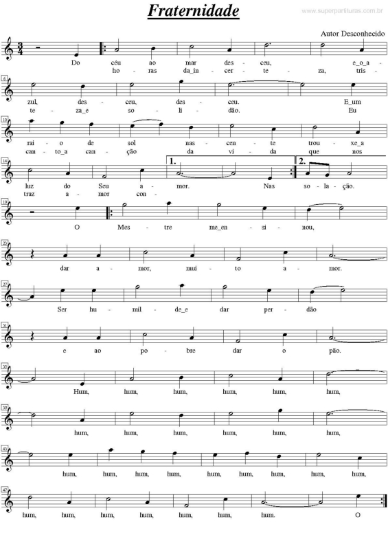 Partitura da música Fraternidade